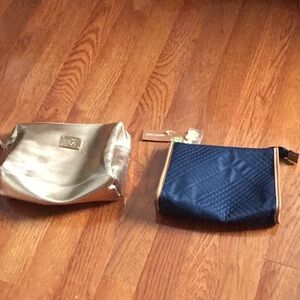 Blue and Gold Cosmetic Bags, one with Quilted Texture, one shiny gold